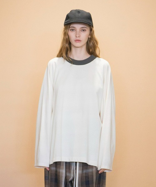 my beautiful landlet（マイビューティフルランドレット）の「【my beautiful landlet】 TIGHT-SLITCHED KNITTED FABRIC RINGER L/S T-SHIRT（Tシャツ/カットソー・メンズ・パープル/ブラウン/イエロー/キナリ/グレー・1/0）」の3枚目の写真
