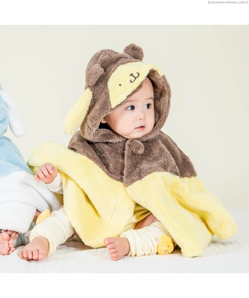 sanrio（サンリオ）の「ポムポムプリン/シナモロールコラボボアマント（おくるみ・キッズ・イエロー/オフホワイト・80/100）」の5枚目の写真