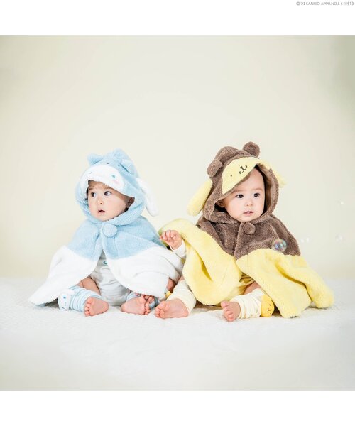 sanrio（サンリオ）の「ポムポムプリン/シナモロールコラボボアマント（おくるみ・キッズ・イエロー/オフホワイト・80/100）」の9枚目の写真