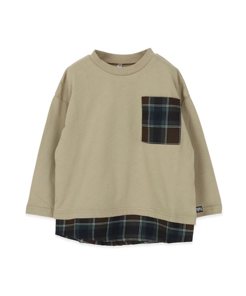 PUPPAPUPO(プッパプーポ)の「チェック ポケット 裾 レイヤード 長袖 Tシャツ(Tシャツ/カットソー・キッズ・スミクロ/ベージュ/アイボリー・140/100/90/120/110/80/130)」の7枚目の写真