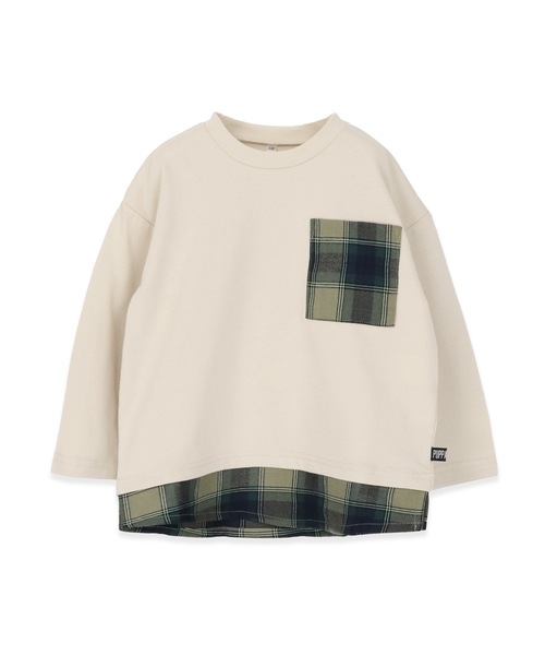 PUPPAPUPO(プッパプーポ)の「チェック ポケット 裾 レイヤード 長袖 Tシャツ(Tシャツ/カットソー・キッズ・スミクロ/ベージュ/アイボリー・140/100/90/120/110/80/130)」の15枚目の写真