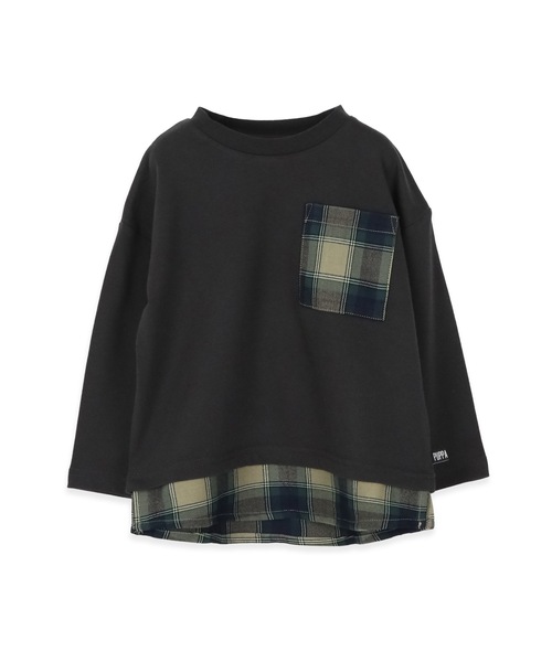 PUPPAPUPO(プッパプーポ)の「チェック ポケット 裾 レイヤード 長袖 Tシャツ(Tシャツ/カットソー・キッズ・スミクロ/ベージュ/アイボリー・140/100/90/120/110/80/130)」の12枚目の写真