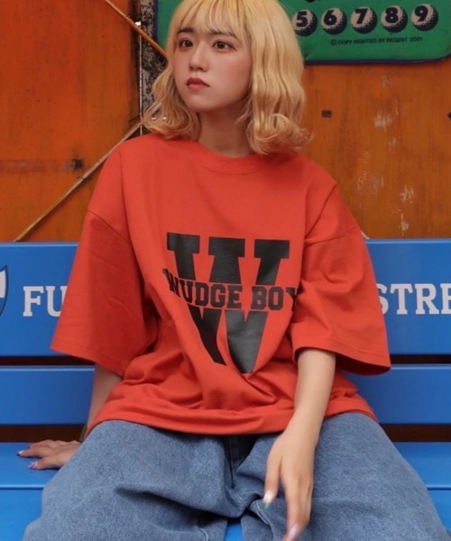 WudgeBoy(ワッジボーイ)の「W WUDGE BOY T-shirt(Tシャツ/カットソー・レディース・ホワイト/オレンジ/グレー・MEDIUM/LARGE)」の1枚目の写真