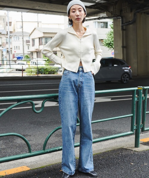 Auntie Rosa Holiday（アンティローザホリデー）の「リブ編みダブルZIPカーディガン（カーディガン/ボレロ・レディース・チャコールグレー/アイボリー/オリーブ・FREE）」の20枚目の写真