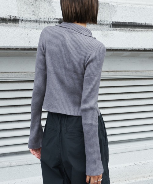 Auntie Rosa Holiday（アンティローザホリデー）の「リブ編みダブルZIPカーディガン（カーディガン/ボレロ・レディース・チャコールグレー/アイボリー/オリーブ・FREE）」の9枚目の写真