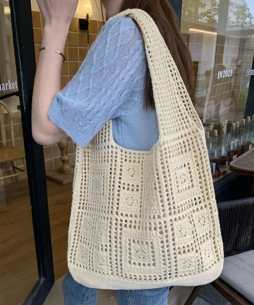 aimoha(アイモハ)の「ニット編み大容量トート(トートバッグ・レディース・ネイビー/グリーン/ブラウン/ベージュ/ブルー/チョコ/パープル・FREE)」の1枚目の写真