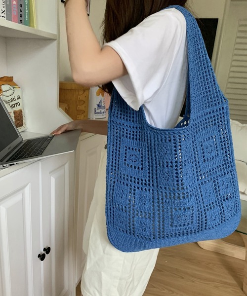 aimoha(アイモハ)の「ニット編み大容量トート(トートバッグ・レディース・ネイビー/グリーン/ブラウン/ベージュ/ブルー/チョコ/パープル・FREE)」の5枚目の写真