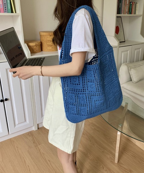 aimoha(アイモハ)の「ニット編み大容量トート(トートバッグ・レディース・ネイビー/グリーン/ブラウン/ベージュ/ブルー/チョコ/パープル・FREE)」の20枚目の写真