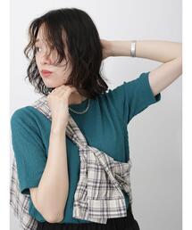 Samansa Mos2 blue | 楊柳プルオーバー(Tシャツ/カットソー)