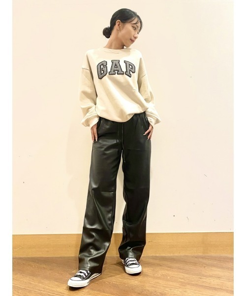【Velvet】 Mid-rise tapered fauxレザーパンツ SEVEN BY SEVEN（セブンバイセブン）LEATHER DOUBLE KNEE PANTS