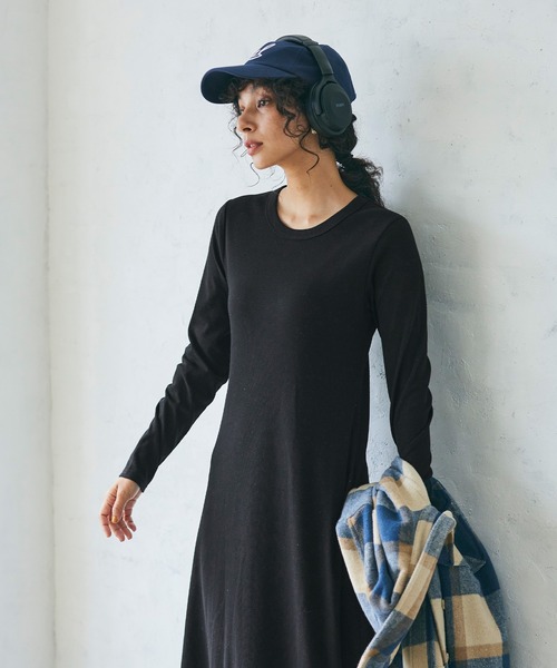 coca（coca）（コカ）の「リブ編みジャージーマキシワンピース（ワンピース・レディース・ブラック/グレー・M/L）」の4枚目の写真