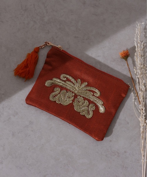 セール】ザリ刺繍ポーチ ドラゴン レオパード（ポーチ