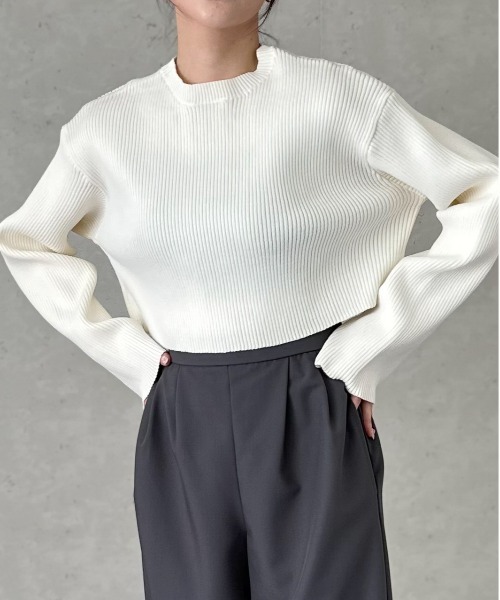 Per sist ence(パーシエンス)の「クロップドリブニットプルオーバー(Tシャツ/カットソー・レディース・オフホワイト/グリーン/ブラック/ブルー/チャコールグレー・FREE)」の11枚目の写真