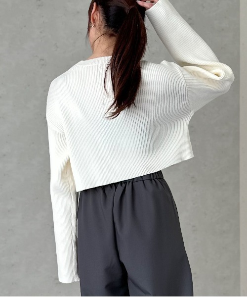 Per sist ence(パーシエンス)の「クロップドリブニットプルオーバー(Tシャツ/カットソー・レディース・オフホワイト/グリーン/ブラック/ブルー/チャコールグレー・FREE)」の14枚目の写真