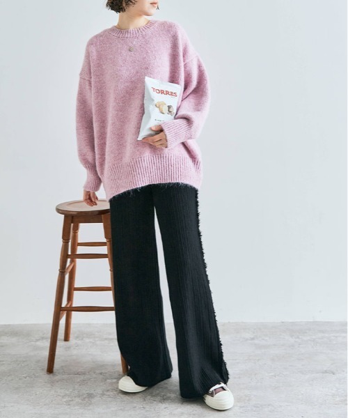 ニットパンツ セール】トレンドの長め丈で垢抜ける。サイド フリンジ ニット