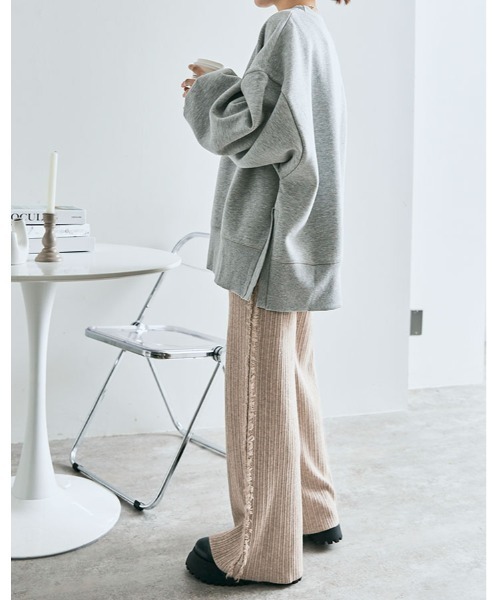kirakiraShop（キラキラショップ）の「[低身長向けサイズあり] トレンドの長め丈で垢抜ける。サイド フリンジ ニット パンツ（その他パンツ・レディース・ブラック/ベージュ/オフホワイト/ブラウン/杢グレー/チャコール/ブルー系・FREE/FS）」の18枚目の写真