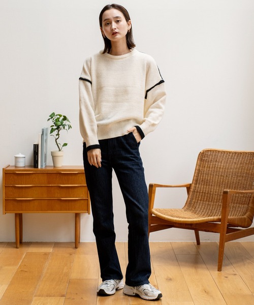 VitaFelice(ヴィータフェリーチェ)の「配色ライン プルオーバーセーター(Tシャツ/カットソー・レディース・ホワイト/グリーン/グレー/ブラック・FREE)」の5枚目の写真