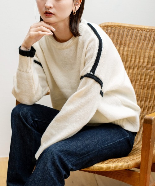 VitaFelice(ヴィータフェリーチェ)の「配色ライン プルオーバーセーター(Tシャツ/カットソー・レディース・ホワイト/グリーン/グレー/ブラック・FREE)」の20枚目の写真