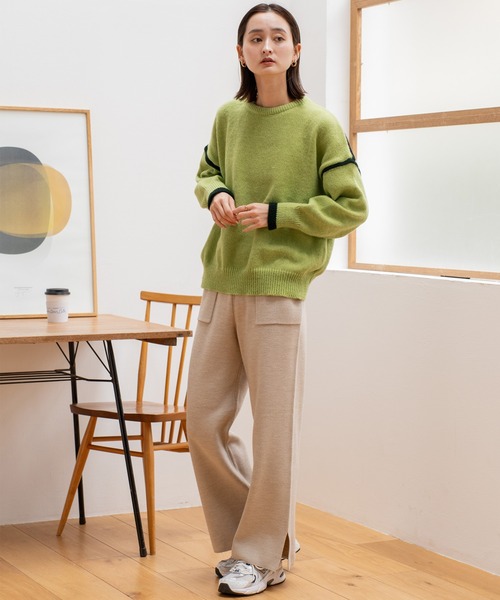 VitaFelice(ヴィータフェリーチェ)の「配色ライン プルオーバーセーター(Tシャツ/カットソー・レディース・ホワイト/グリーン/グレー/ブラック・FREE)」の14枚目の写真