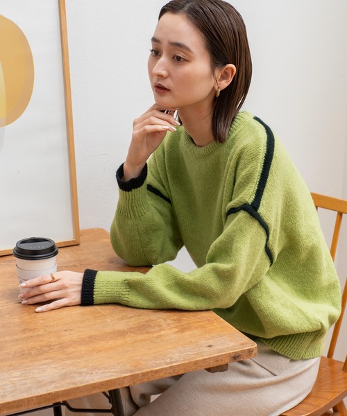 VitaFelice(ヴィータフェリーチェ)の「配色ライン プルオーバーセーター(Tシャツ/カットソー・レディース・ホワイト/グリーン/グレー/ブラック・FREE)」の15枚目の写真