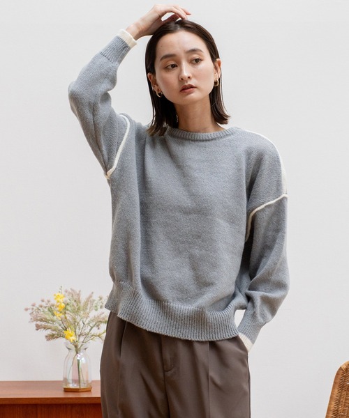 VitaFelice(ヴィータフェリーチェ)の「配色ライン プルオーバーセーター(Tシャツ/カットソー・レディース・ホワイト/グリーン/グレー/ブラック・FREE)」の18枚目の写真