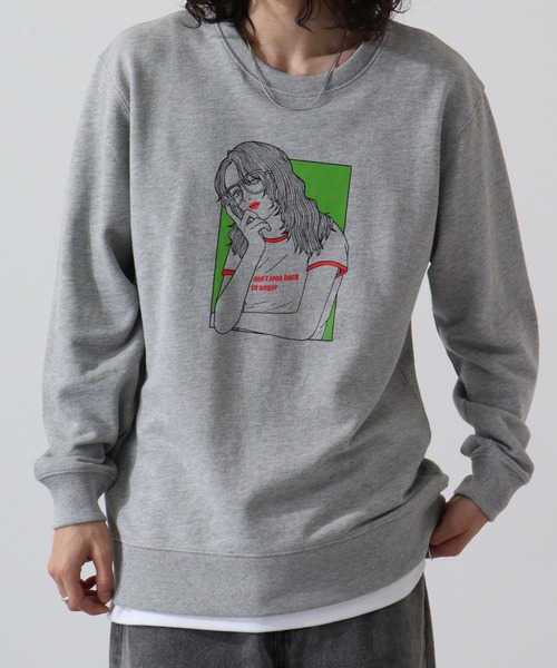 spitoso ガールイラストプリント裏毛トレーナー（スウェット