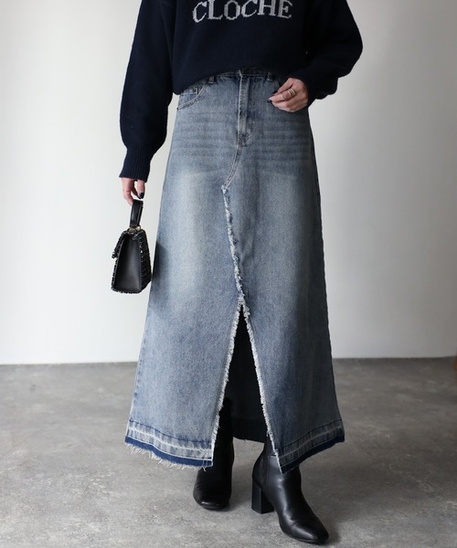 Riberry(リベリー)の「デニムスリットフリンジロングスカート(スカート・レディース・ブラック/ブルー/グレー・MEDIUM)」の10枚目の写真