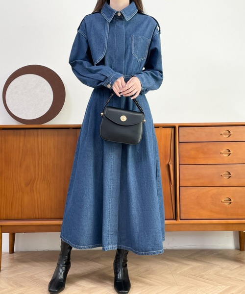 デッドストック 級✨KTZ デニムワンピース S ココントーザイ ベルテッド　S デニムドロストスリットワンピース / GRACE CONTINENTAL | GRACE