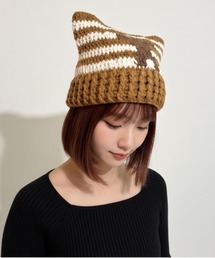 Anthe（アンテ）の「【Anthe】星柄ボーダー猫耳ニットCAP（ニットキャップ/ビーニー）」