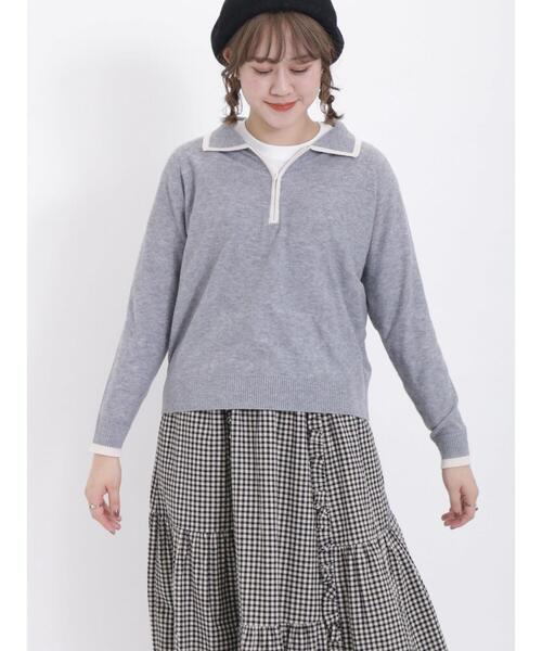 Samansa Mos2(サマンサ モスモス)の「◎ハーフジップニットトップス(ニット/セーター・レディース・ネイビー/ベージュ/グリーン/グレー・F)」の2枚目の写真