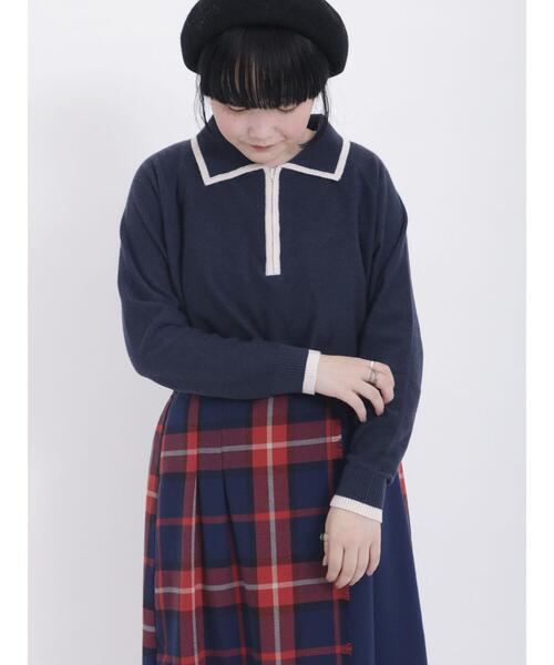 Samansa Mos2(サマンサ モスモス)の「◎ハーフジップニットトップス(ニット/セーター・レディース・ネイビー/ベージュ/グリーン/グレー・F)」の5枚目の写真