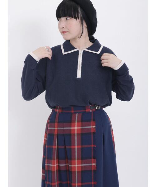 Samansa Mos2(サマンサ モスモス)の「◎ハーフジップニットトップス(ニット/セーター・レディース・ネイビー/ベージュ/グリーン/グレー・F)」の9枚目の写真