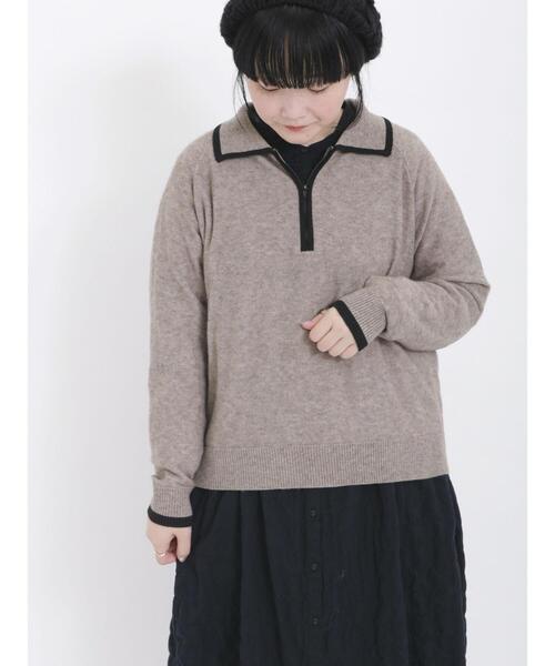 Samansa Mos2(サマンサ モスモス)の「◎ハーフジップニットトップス(ニット/セーター・レディース・ネイビー/ベージュ/グリーン/グレー・F)」の15枚目の写真