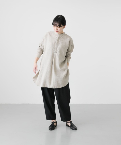タグ付未使用✨24SS かぐれ リネンチュニックシャツ ベージュ 洗える タグ付未使用✨24SS かぐれ リネンチュニックシャツ ベージュ