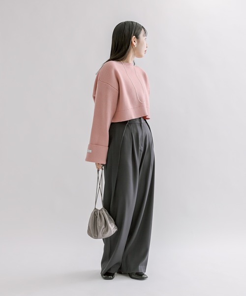 mline（エムライン）の「[mline]袖ロゴカーディガン（カーディガン/ボレロ・レディース・ベージュ/ピンク/チャコールグレー/ブルー・FREE）」の5枚目の写真