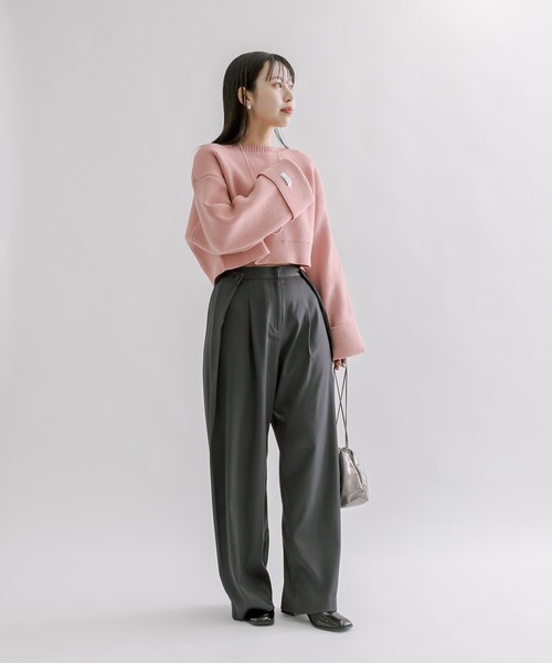 mline（エムライン）の「[mline]袖ロゴカーディガン（カーディガン/ボレロ・レディース・ベージュ/ピンク/チャコールグレー/ブルー・FREE）」の8枚目の写真