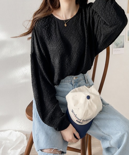 classicalelf（クラシカルエルフ）の「大人の上品シルエット。シャーリング長袖Tシャツ（Tシャツ/カットソー・レディース・ブラック/グレイッシュベージュ/アイボリー・LARGE/MEDIUM/SMALL/X-LARGE）」の18枚目の写真