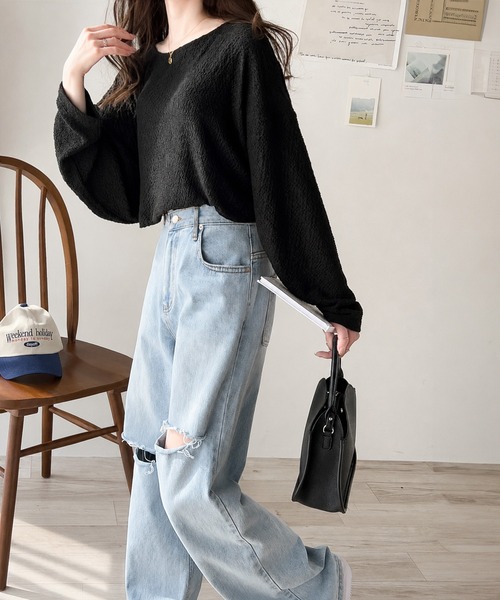 classicalelf（クラシカルエルフ）の「大人の上品シルエット。シャーリング長袖Tシャツ（Tシャツ/カットソー・レディース・ブラック/グレイッシュベージュ/アイボリー・LARGE/MEDIUM/SMALL/X-LARGE）」の16枚目の写真