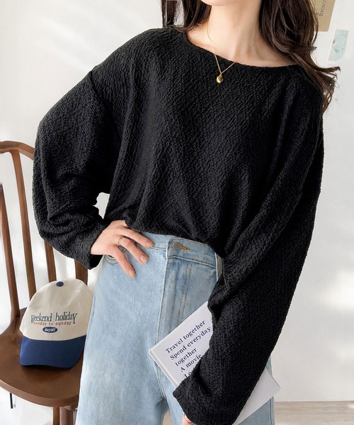 classicalelf（クラシカルエルフ）の「大人の上品シルエット。シャーリング長袖Tシャツ（Tシャツ/カットソー・レディース・ブラック/グレイッシュベージュ/アイボリー・LARGE/MEDIUM/SMALL/X-LARGE）」の17枚目の写真