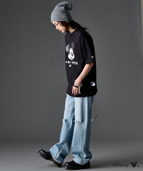 セール】ディズニー ミッキーマウス/綿100％フェイスプリントTシャツ