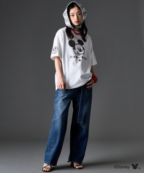 ディズニー ミッキーマウス/綿100％フェイスプリントTシャツ ＜大きい