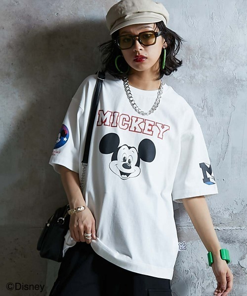 ディズニー ミッキーマウス Vネック長袖Tシャツ VネックロンT(S)ホワイト白 61BLQ1VzaaL.