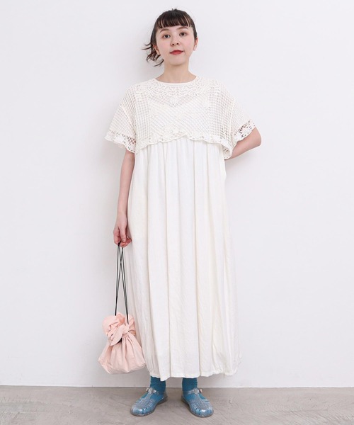 美品 l'atelier du savon ⿻ Aライン ワンピース 飾りボタン l'atelier du savon（アトリエドサボン）の「○さくらんぼレース