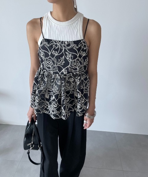 AIC.(エーアイシー)の「シアーフラワー刺繍キャミソール(キャミソール・レディース・ブラック/アイボリー・FREE)」の18枚目の写真