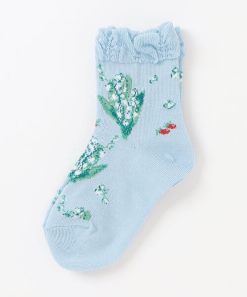 HAKKA KIDS(ハッカキッズ)の「スズランストロベリー(いちご)柄ソックス(ソックス/靴下・キッズ・サックスブルー/パープル・S/M)」の1枚目の写真