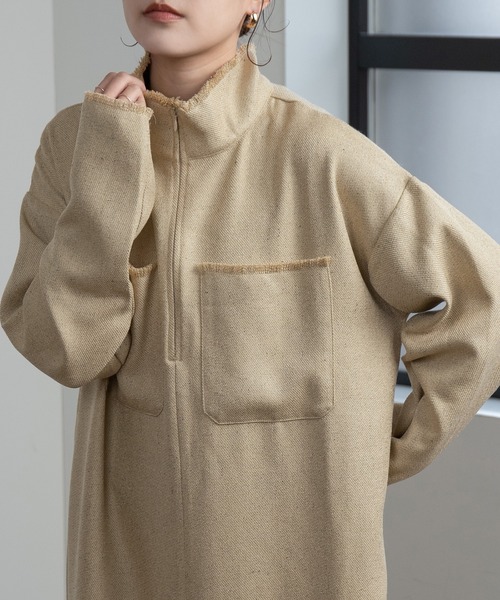 lawgy（ラウジー）の「mix fringe half zip op / ミックスフリンジハーフジップワンピ（ワンピース・レディース・ベージュ系その他/ホワイト系その他・FREE）」の11枚目の写真