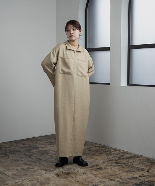 lawgy（ラウジー）の「mix fringe half zip op / ミックスフリンジハーフジップワンピ（ワンピース・レディース・ベージュ系その他/ホワイト系その他・FREE）」の10枚目の写真