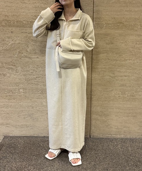 lawgy（ラウジー）の「mix fringe half zip op / ミックスフリンジハーフジップワンピ（ワンピース・レディース・ベージュ系その他/ホワイト系その他・FREE）」の8枚目の写真