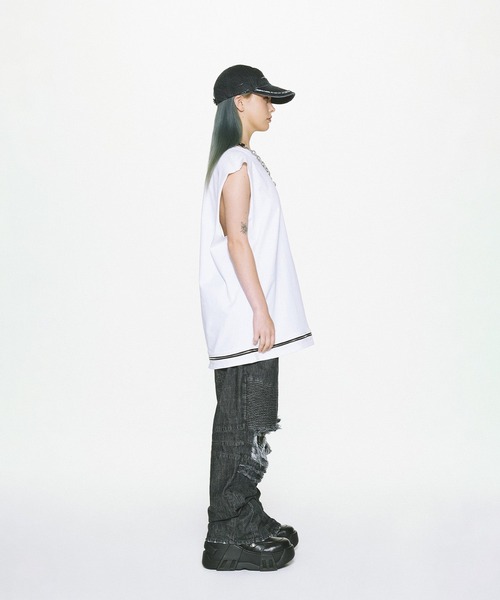 LIBERE(リベーレ)の「【LIBERE】ZIP SLEEVELESS TOP(タンクトップ・メンズ・グレー/ホワイト・L/M/S)」の6枚目の写真