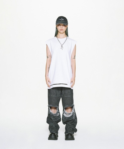 LIBERE(リベーレ)の「【LIBERE】ZIP SLEEVELESS TOP(タンクトップ・メンズ・グレー/ホワイト・L/M/S)」の5枚目の写真